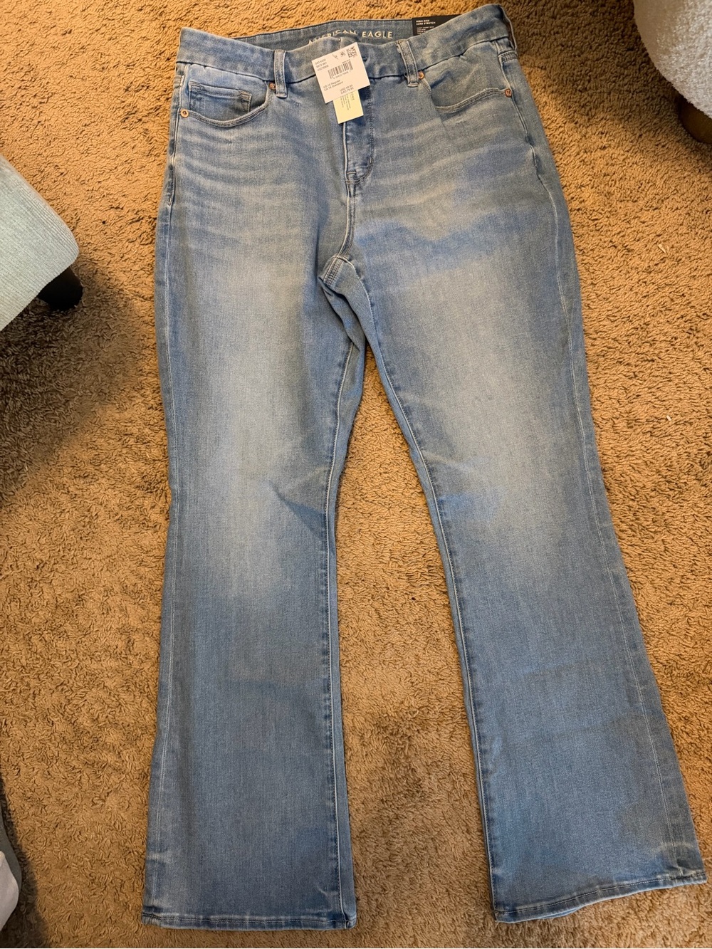 American Eagle Outfitters Light Blue Flare Jeans- High Rise Luxe Stretch